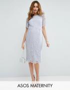 Asos Maternity Lace Crop Top Midi Pencil Dress - Blue