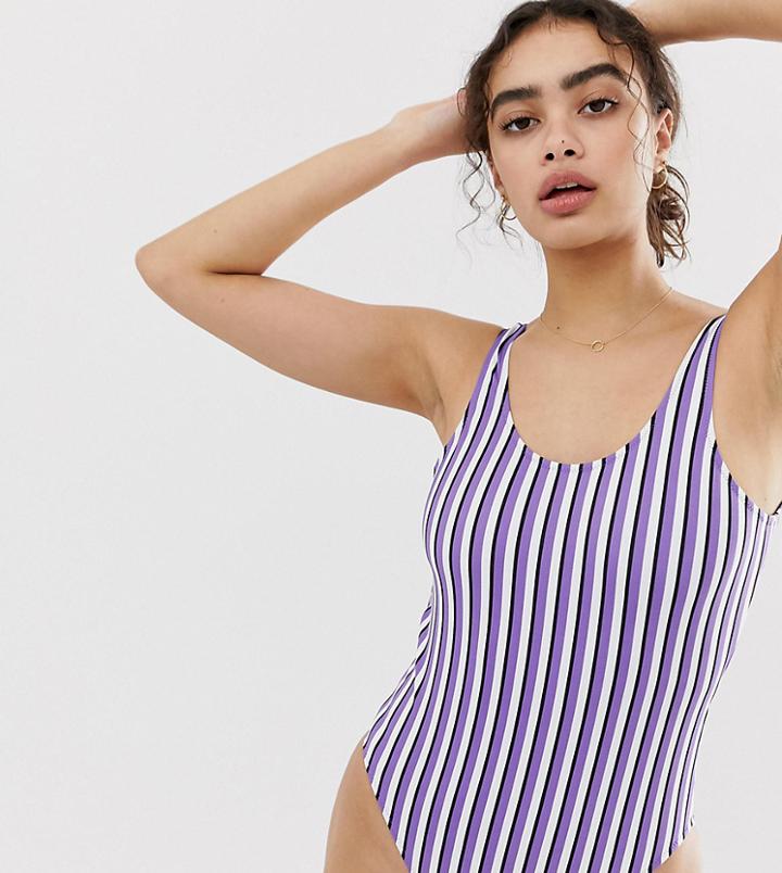 Weekday Stripe Scoop Neck Swimsuit In Multi Stripe