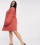 Asos Design Curve Swing Mini Dress With Drop Shoulder Balloon Sleeve In Tabasco-orange