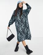 Monki Recycled Swirl Jacquard Turtleneck Knit Midi Dress In Blue