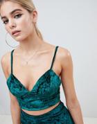 Fashionkilla Cami Crop Top Two-piece In Emerald Velvet - Green