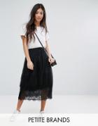 New Look Petite Tulle Lace Trim Midi Skirt - Blue