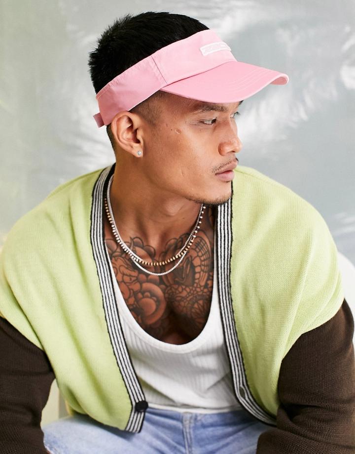 Asos Design Nylon Visor In Pink With Rubber Patch