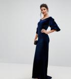 Tfnc Velvet Maxi Dress With Frill Sleeve - Blue