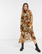 Asos Design Mesh Midi Dress In Animal Print-black