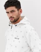 Nicce Zip Thru Jacket In Logo Print - White