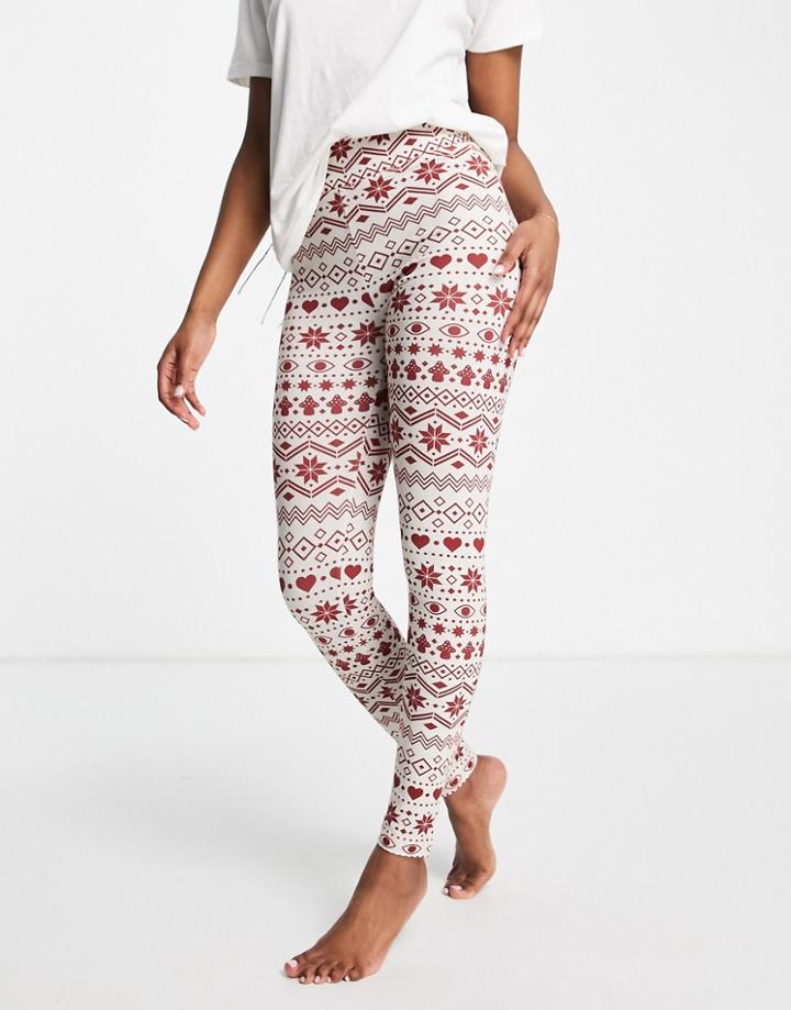 Monki Organic Cotton Christmas Leggings In Red Fairisle - Part Of A Set