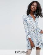 Missguided Porcelain Print Shirt Dress - White