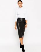 Asos Leather Look Pencil Skirt With 80's Waist Detail - Black