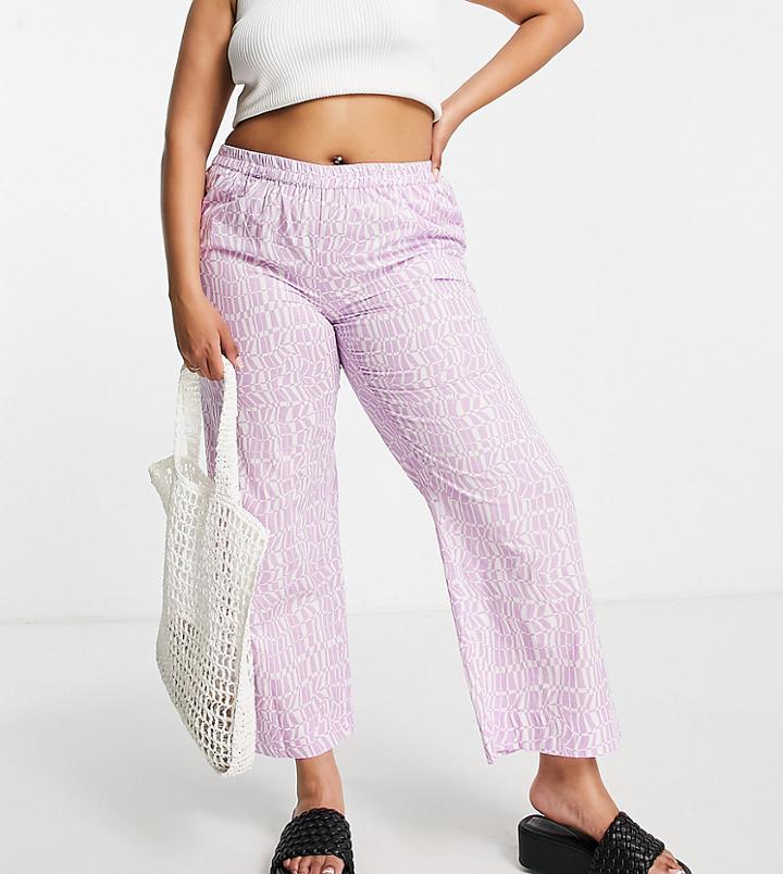 Vero Moda Curve Wide Leg Pants In Lilac Print - Part Of A Set-purple