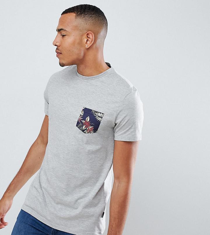 Burton Menswear Tall T-shirt With Floral Pocket In Gray Marl - Gray