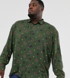 Asos Design Plus Oversized Shirt In Geo Print-green