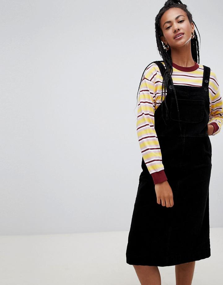 Monki Cord Midi Pinny Dress In Black-yellow