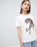 Moss Copenhagen Relaxed T-shirt With Tiger Front Graphic - White