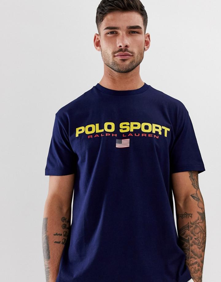 Polo Ralph Lauren Retro Sport Logo T-shirt Custom Regular Fit In Navy