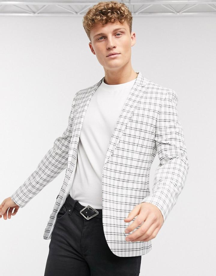 Asos Design Super Skinny Blazer In Navy Window Pane Check