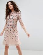 Needle & Thread Posy Embroidered Long Sleeve Dress - Pink