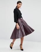 Asos Skater Skirt In Leather Look - Purple