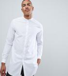 Asos Design Tall Regular Fit Super Longline Shirt With Grandad Collar In White