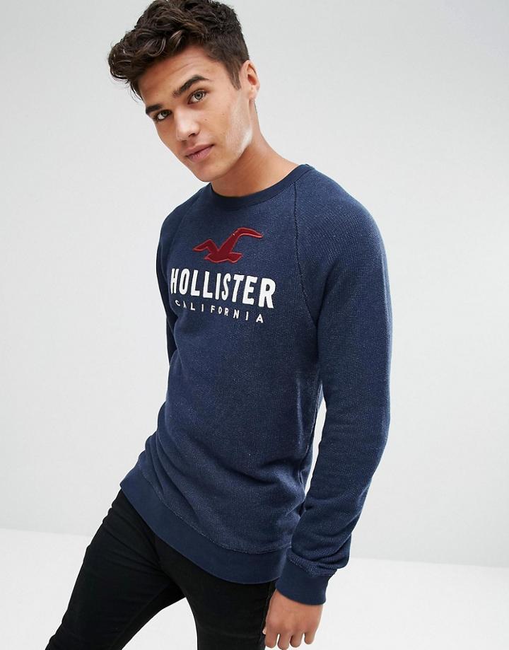 Hollister Large Logo Crew Neck Sweatshirt In Navy - Navy