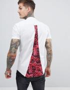 Siksilk Grandad Collar Shirt In White With Rose Panel - White