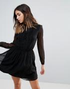 Brave Soul Collette High Neck Dress With Ruffle Front - Black