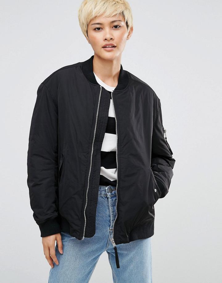 Weekday Padded Bomber Jacket With Contrast Lining - Black