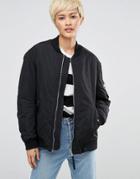 Weekday Padded Bomber Jacket With Contrast Lining - Black