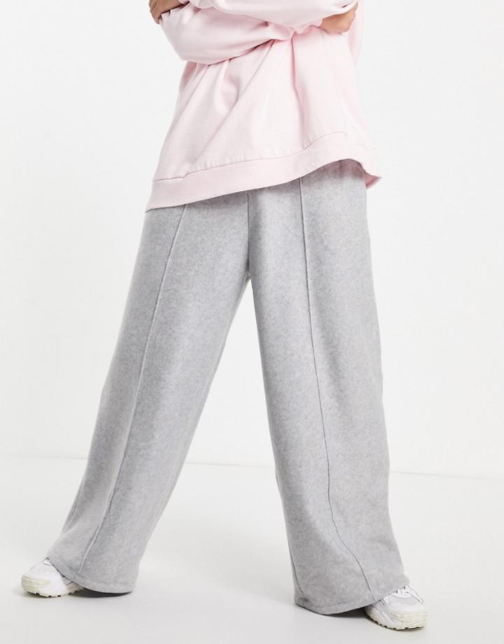 Asos Design Polar Fleece Wide Leg Sweatpants In Gray Heather-grey