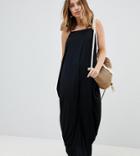 Asos Design Petite Tab Back Drape Hareem Maxi Dress - Black