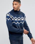 Bellfield Winter Jacquard Geometric Knitted Sweater - Navy