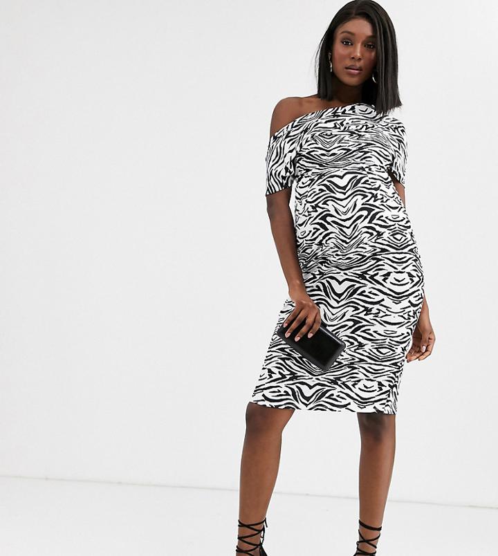 Asos Design Maternity Pleated Shoulder Pencil Dress In Zebra Print - Multi