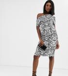 Asos Design Maternity Pleated Shoulder Pencil Dress In Zebra Print - Multi