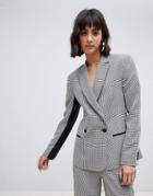 Asos Design Mini Check Suit Blazer With Contrast Side Stripe - Multi