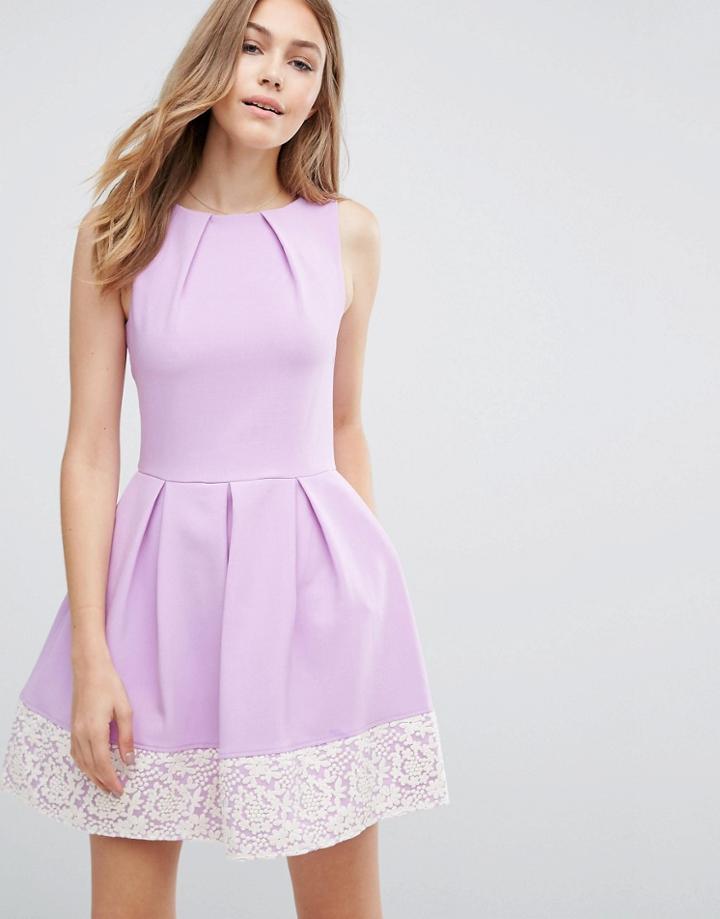 Closet Contrast Lace Hem Skater Dress - Purple