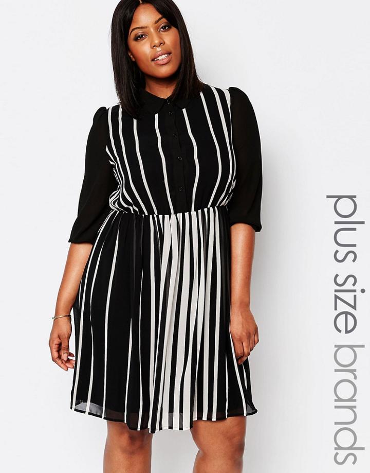 Koko Plus Skater Shirt Dress In Stripe - Black