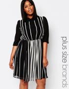 Koko Plus Skater Shirt Dress In Stripe - Black