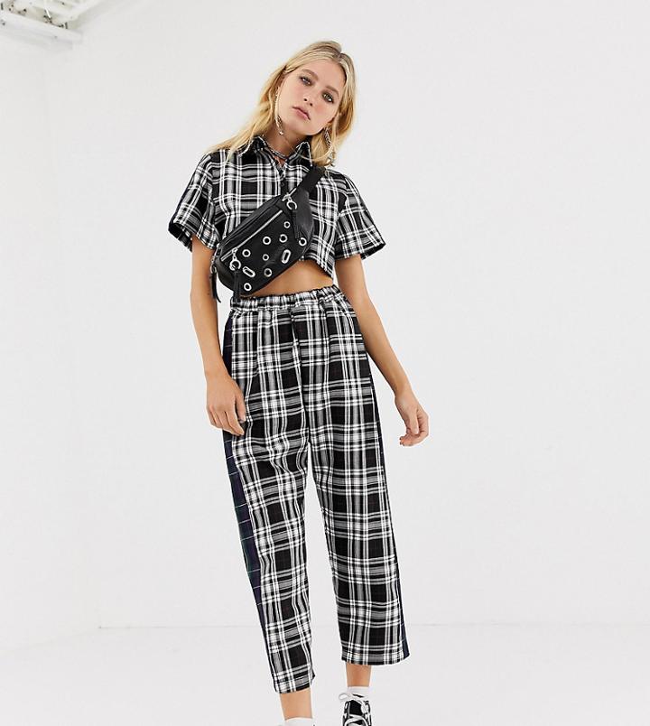 Milk It Vintage Relaxed Pants In Check With Contrast Side Stripe Two-piece - Black