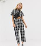 Milk It Vintage Relaxed Pants In Check With Contrast Side Stripe Two-piece - Black