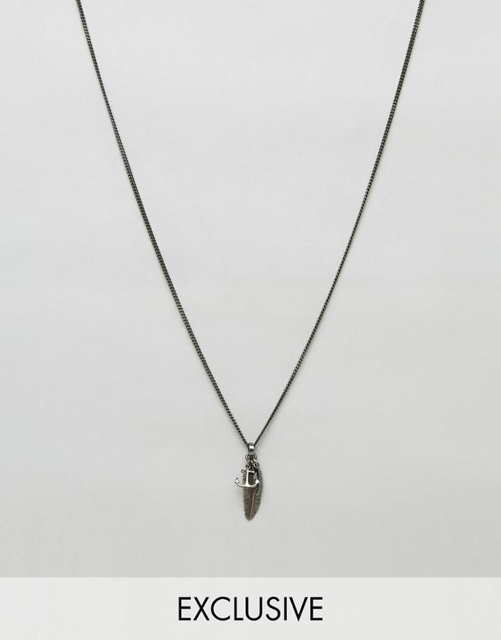 Simon Carter Antiqued Feather & Anchor Necklace Exclusive To Asos - Silver