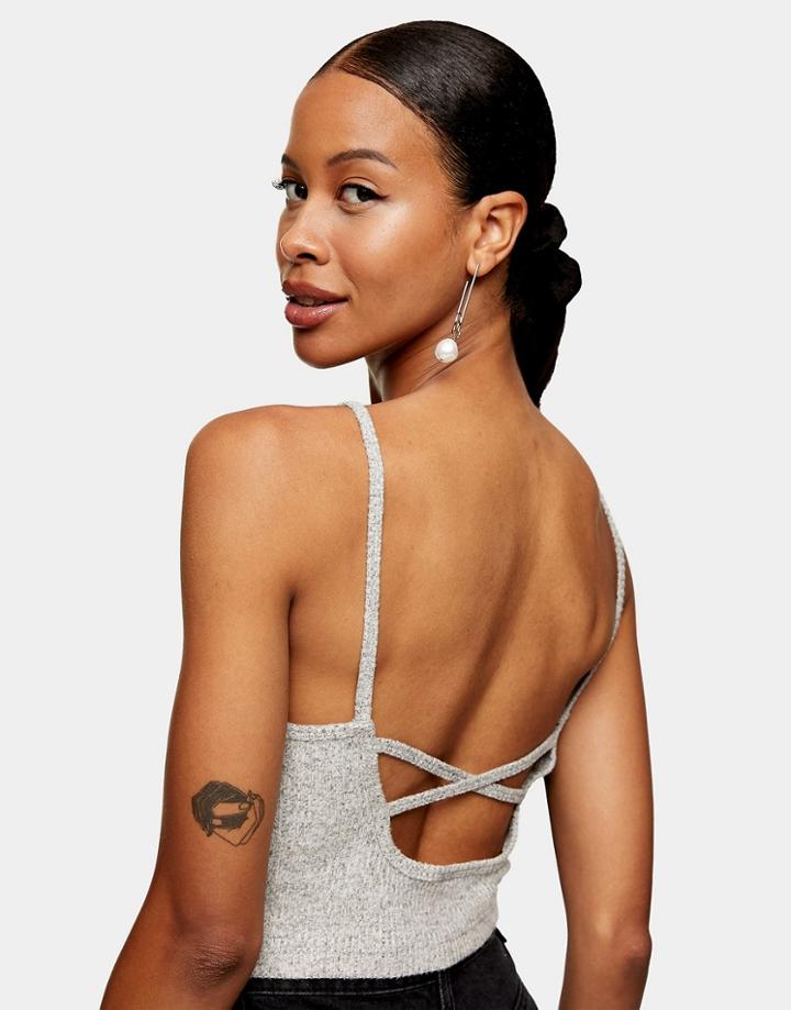 Topshop Ribbed Tank In Gray-brown