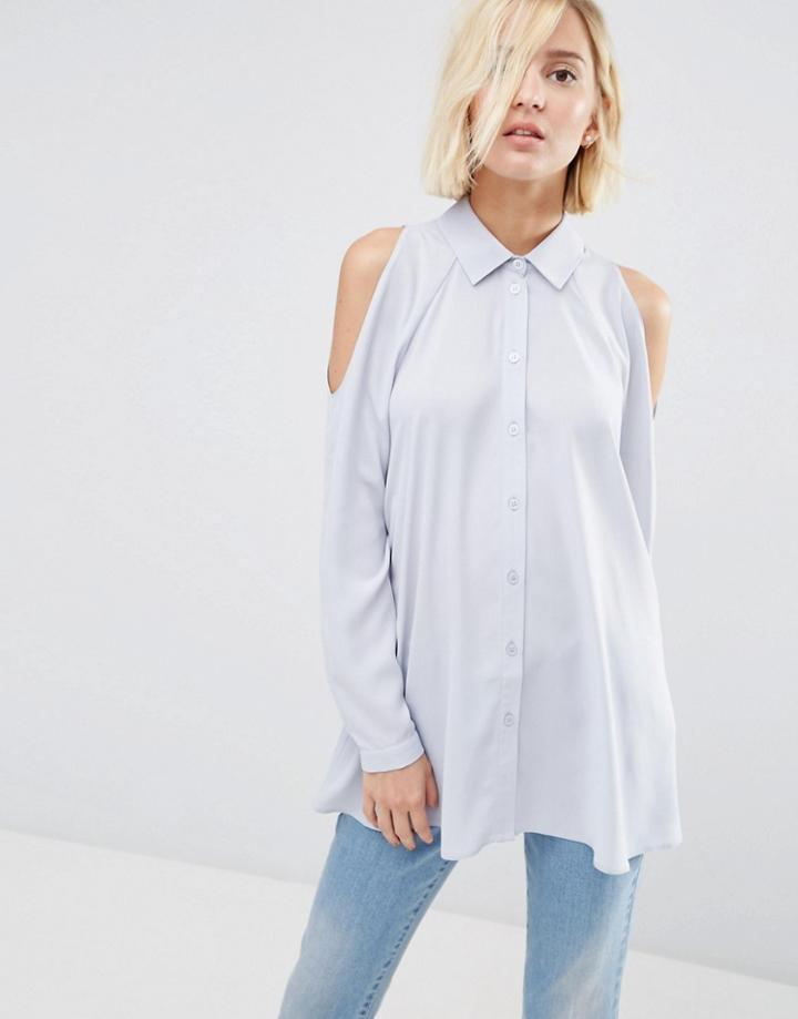 Asos Cold Shoulder Blouse - Silver Blue