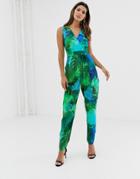 Closet Green Floral Cross Over Jumpsuit - Green