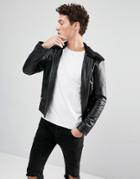 Selected Homme Leather Jacket With Removable Fleece Collar - Black