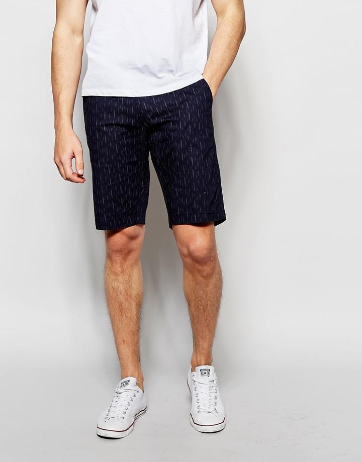 Blend Slim Chino Shorts Broken Line Print In Insignia Blue - Insignia Blue