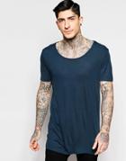 Asos Longline Muscle T-shirt With Scoop Neck In Rib In Blue - Cadet Blue