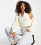 Reclaimed Vintage Inspired 90s Cardigan With Pearl Button Front In Fluffy Rib - Part Of A Set-white