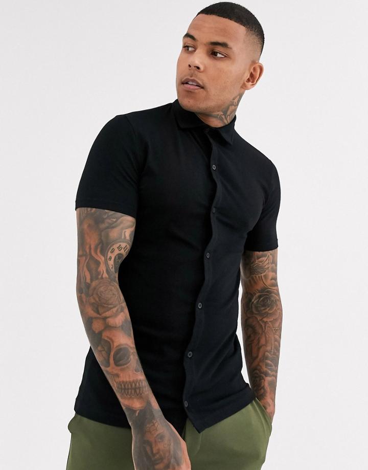 Asos Design Organic Muscle Fit Short Sleeve Jersey Shirt In Black