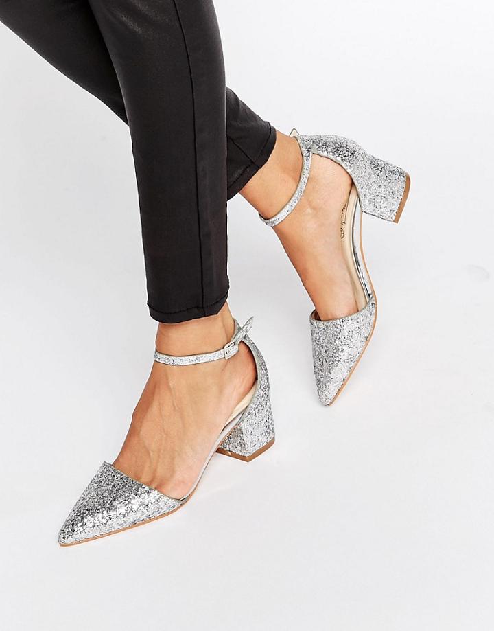 Truffle Glitter Molly Kitten Heel Shoe - Silver