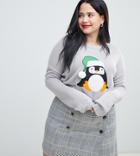 Brave Soul Plus Penguin Christmas Sweater - Gray